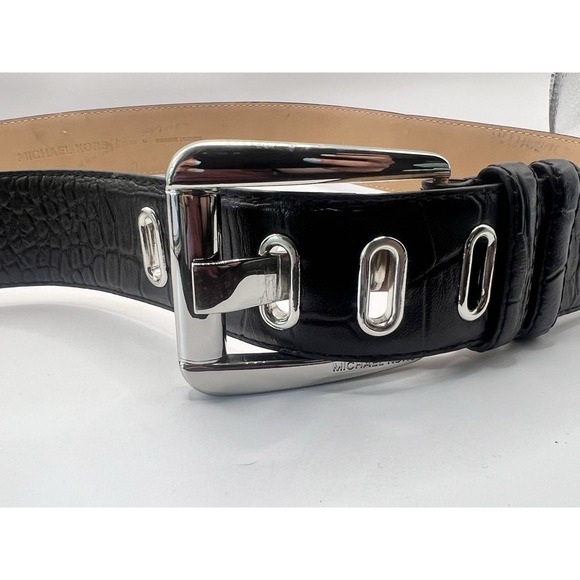 Michael Kors Accessories - Michael Kors NWT Women's Black Leather Belt. Reptile Textured. 40" Silver Hardwa